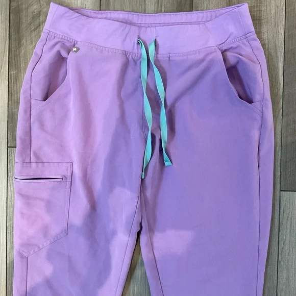 Figs Lavender Scrub Joggers with Teal Drawstring - Picture 2 of 7